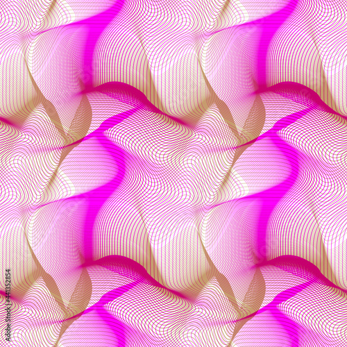 Vector moire repeatable pattern of pink and brown lines. Abstract chaotic texture for fabric design.