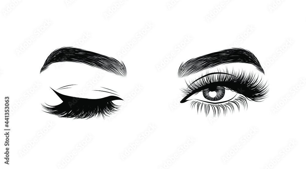 Female wink eye with Arabic makeup. Luxe eyelashes and natural detailed eyebrows Female wink eye with Arabic makeup. Luxe eyelashes and natural detailed eyebrows