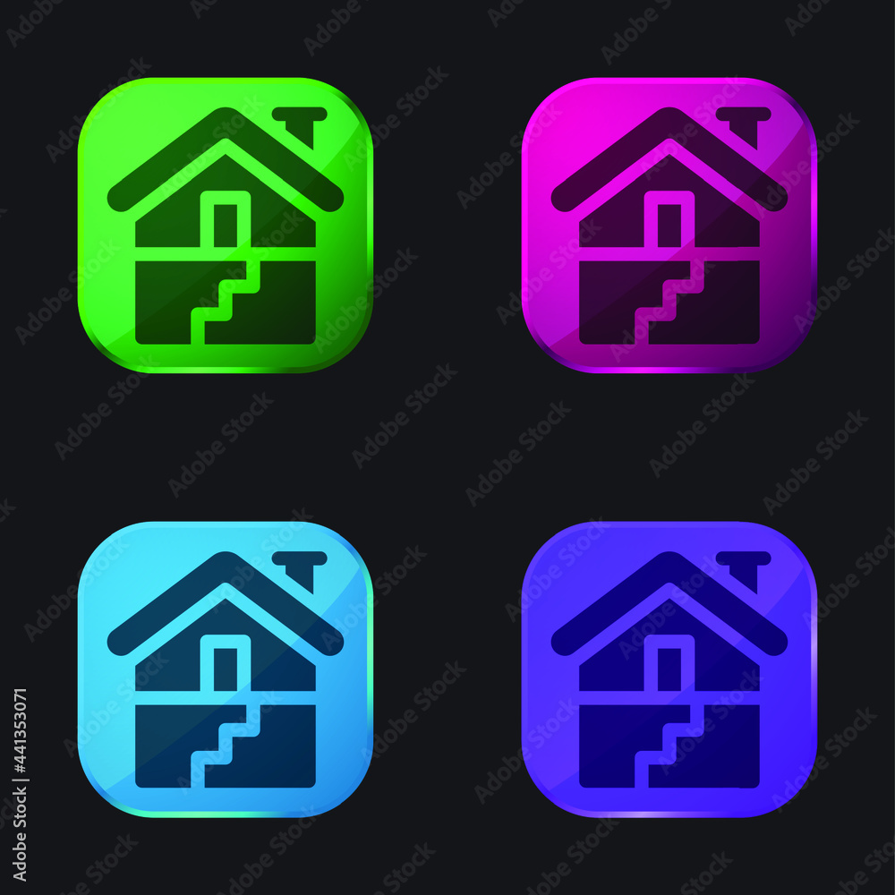 Basement four color glass button icon Basement four color glass button icon