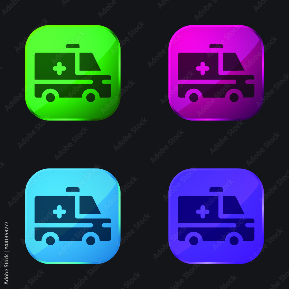 Ambulance four color glass button icon Ambulance four color glass button icon