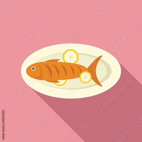 Greece food sea fish icon, flat style