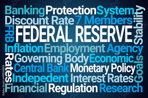 Federal Reserve Word Cloud on Blue Background