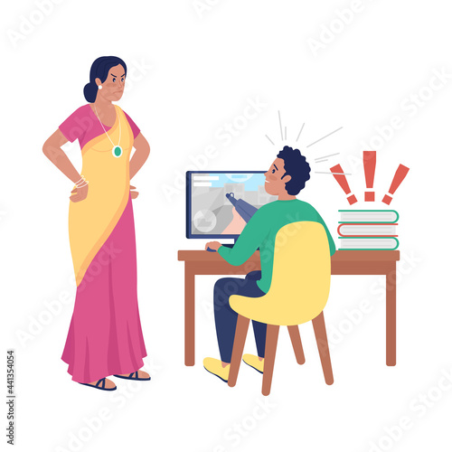Parent with son semi flat color vector character. Standing and sitting figures. Full body people on white. Teen problems isolated modern cartoon style illustration for graphic design and animation