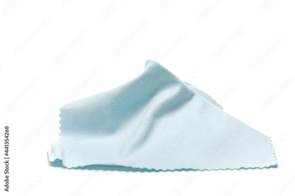 Fototapeta premium Blue cleaning cloth for glasses isolated on white background