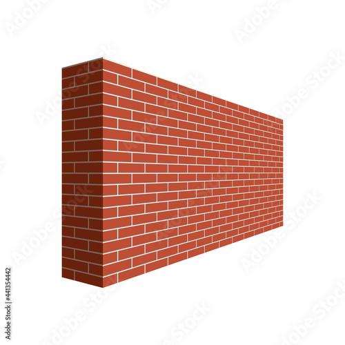 Brick wall in the perspective. Brick wall 3D vector  illustration isolated on white background
