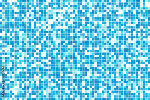 Abstract blue cyan winter mosaic background. Aqua blue colored square tiles. Pixel clean backdrop. Vector