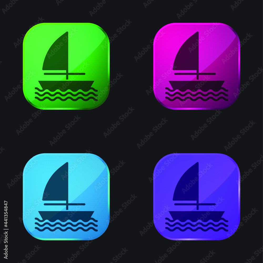 Boat four color glass button icon Boat four color glass button icon