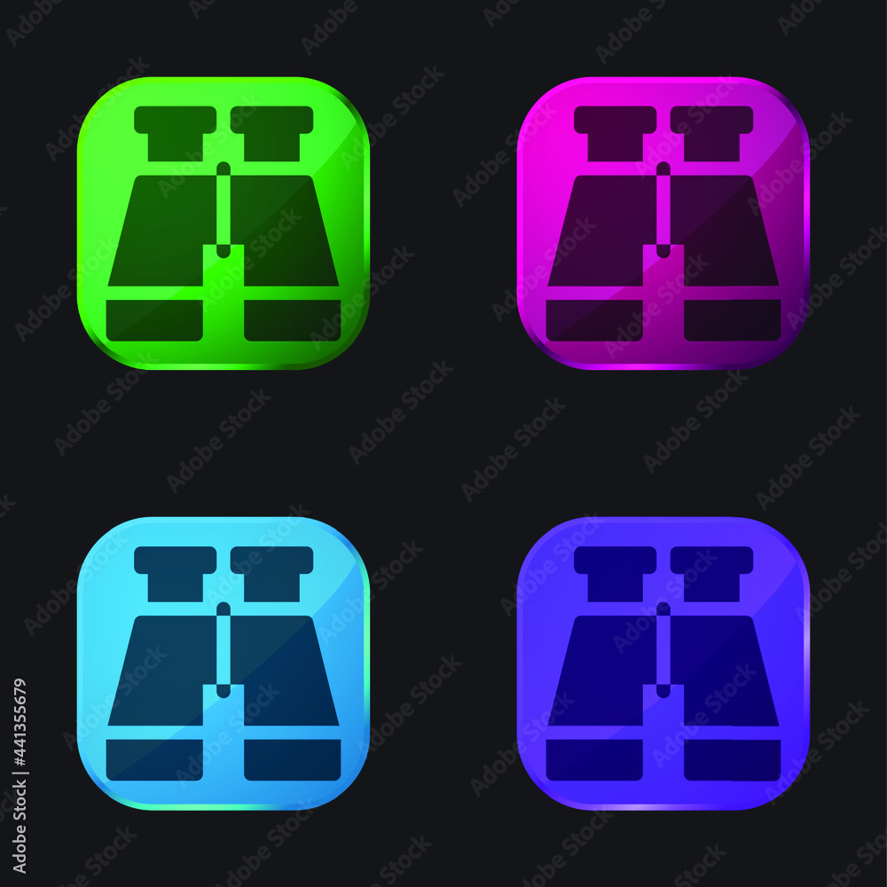 Binoculars four color glass button icon Binoculars four color glass button icon