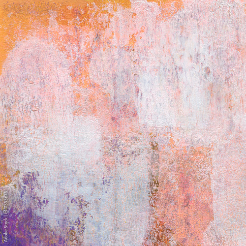 Modern art. Mixed media. Versatile artistic background for creative design projects: posters, banners, cards, websites, magazines, wallpapers. Raster image. Orange, violet and white colours. © tofutyklein