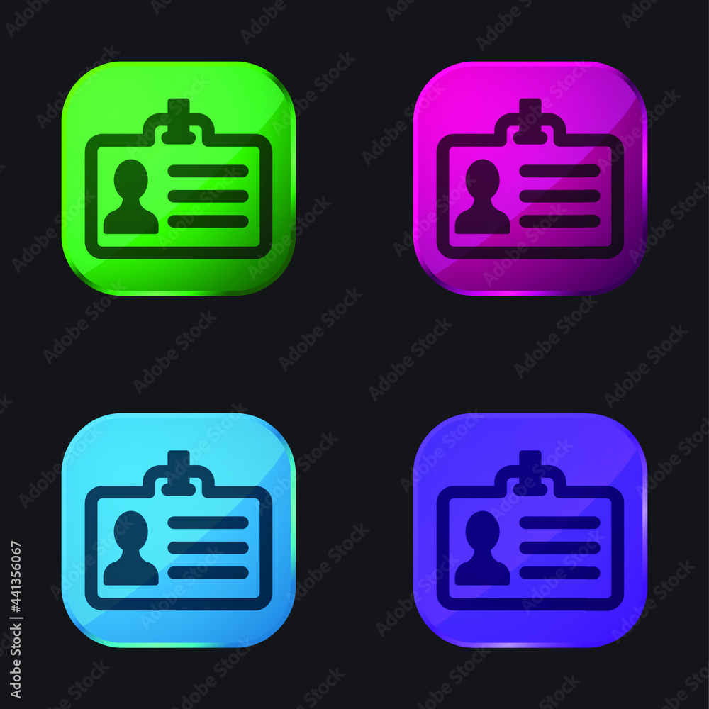 Big ID Card four color glass button icon Big ID Card four color glass button icon