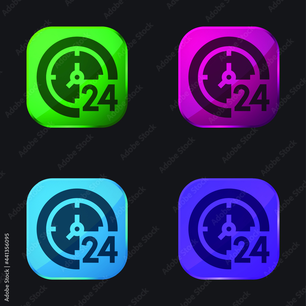 24 Hours four color glass button icon 24 Hours four color glass button icon