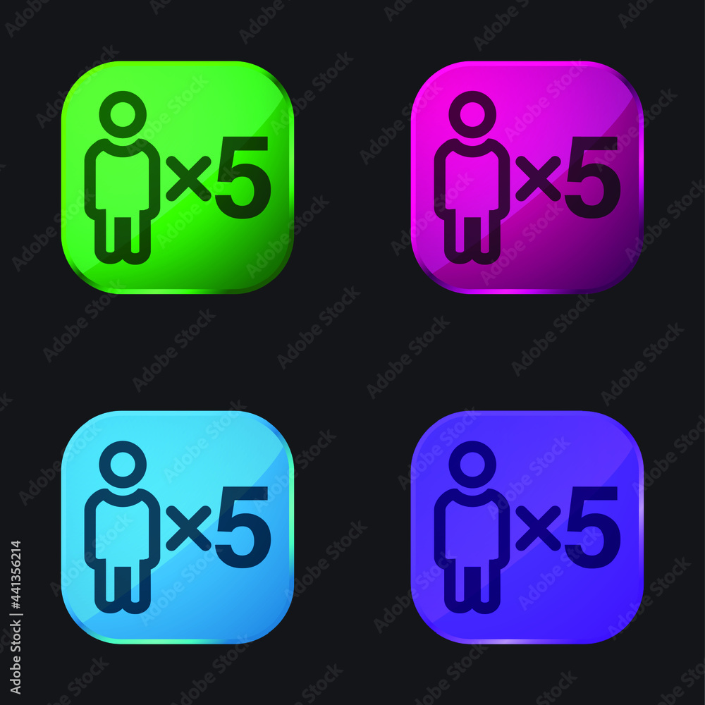 5 Persons Symbol four color glass button icon 5 Persons Symbol four color glass button icon