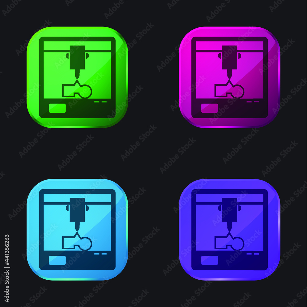 3d Printer In A Square Of A Window four color glass button icon 3d Printer In A Square Of A Window four color glass button icon