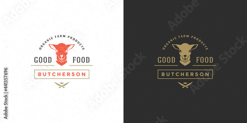 Butcher shop logo vector illustration lamb head silhouette good for farm or restaurant badge