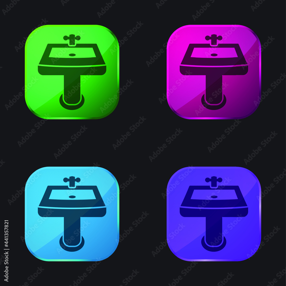 Bathroom Sink four color glass button icon Bathroom Sink four color glass button icon