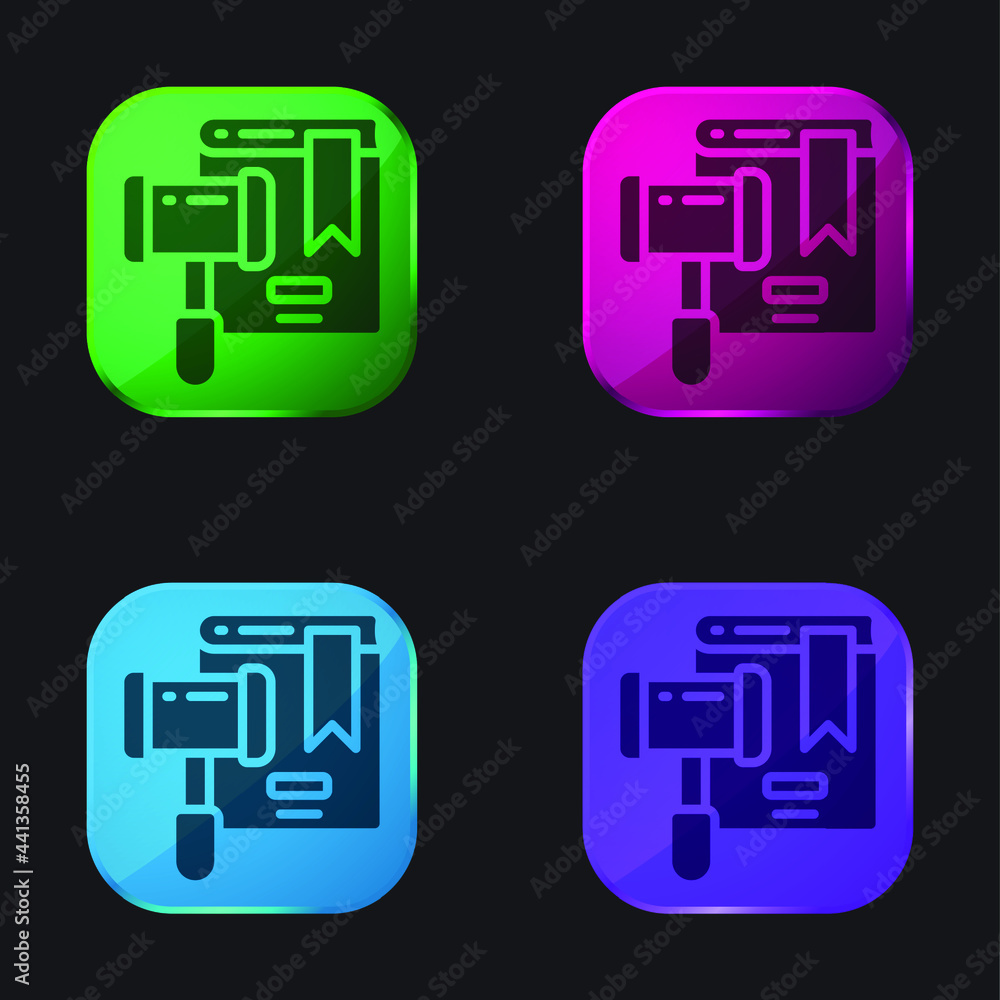 Auction four color glass button icon Auction four color glass button icon