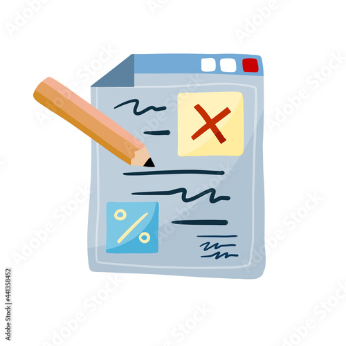 Business document. Page with analytical data. Infographics and statistics. Planning and management. Flat cartoon illustration isolated on white