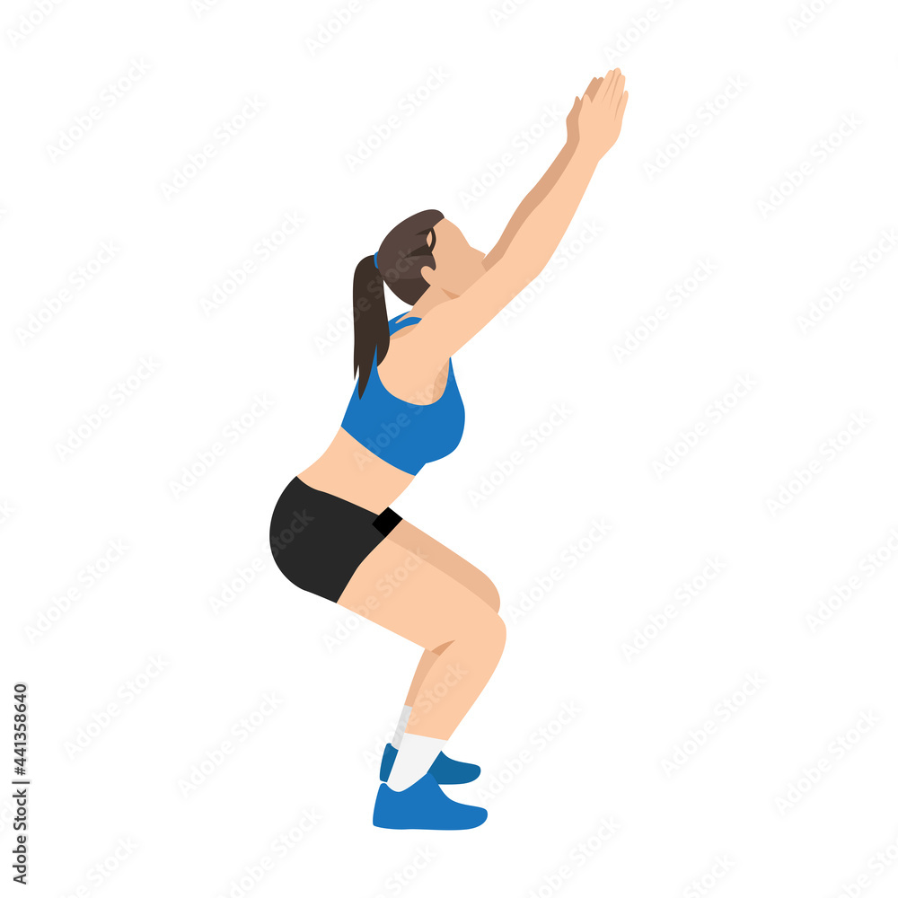 Woman doing Chair pose exercise. Flat vector illustration isolated on white background Woman doing Chair pose exercise. Flat vector illustration isolated on white background