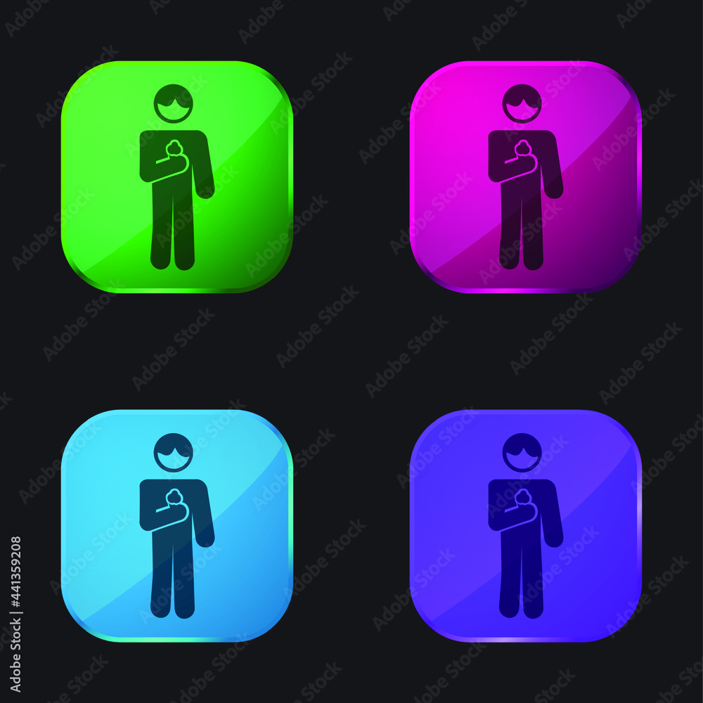 Boy With Ice Cream Cone In four color glass button icon Boy With Ice Cream Cone In four color glass button icon