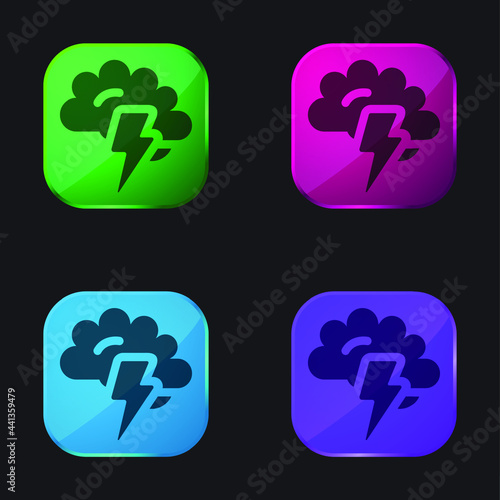 Brainstorming four color glass button icon