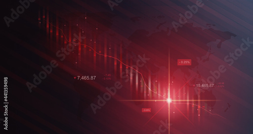 Crisis market chart of business loss stock graph or crash investment financial data on decrease diagram background with failure down exchange finance.