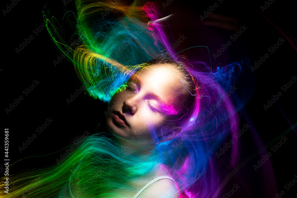 Portrait in the style of light painting. Long exposure photo, Abstract portrait in LGBT style Portrait in the style of light painting. Long exposure photo, Abstract portrait in LGBT style