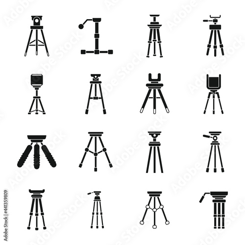 Tripod stand icons set, simple style
