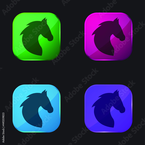 Black Head Horse Side View With Horsehair four color glass button icon