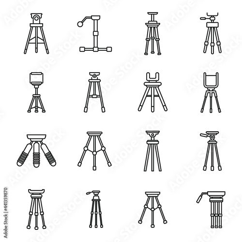 Tripod support icons set, outline style