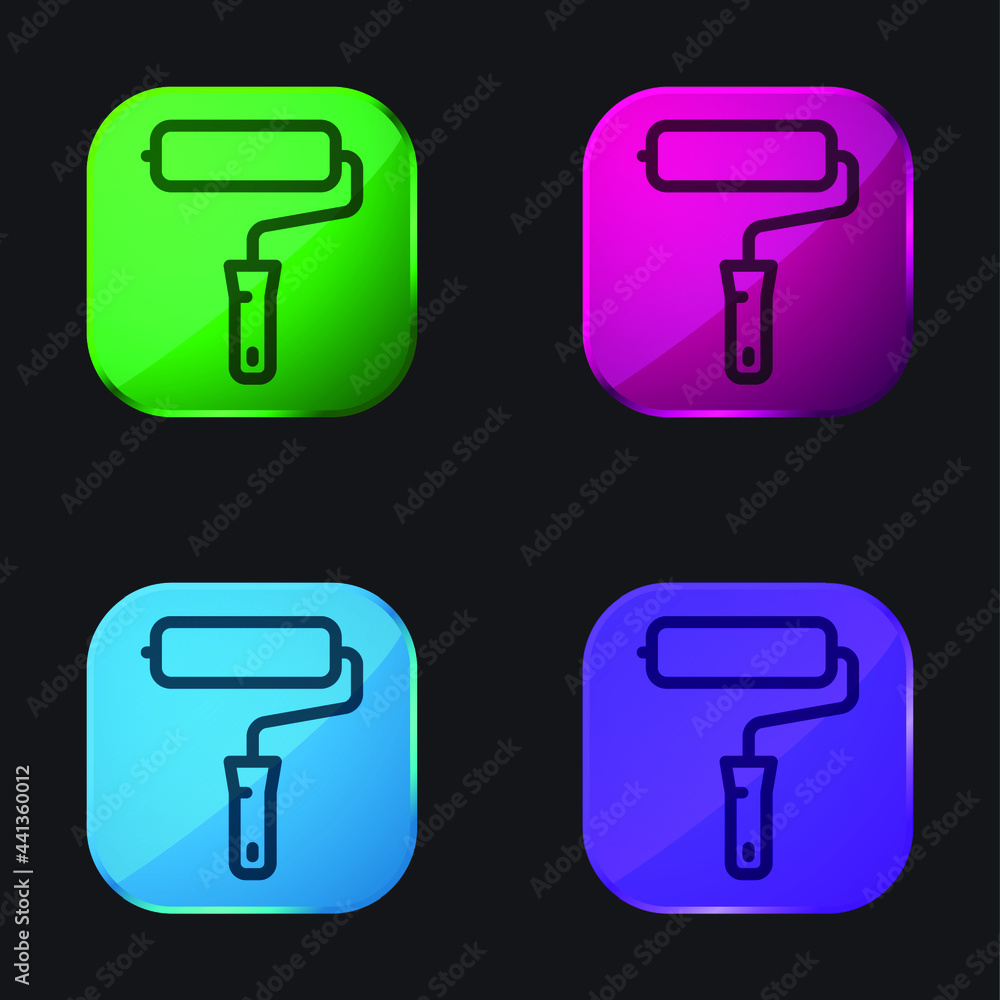 Big Paint Roller four color glass button icon Big Paint Roller four color glass button icon