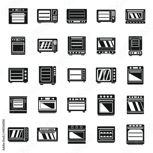 Modern convection oven icons set, simple style