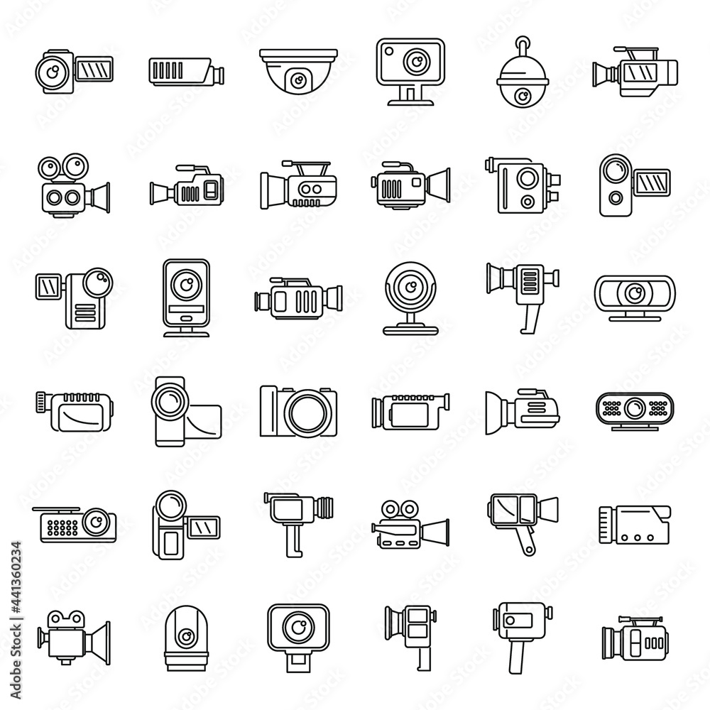 Camcorder device icons set, outline style