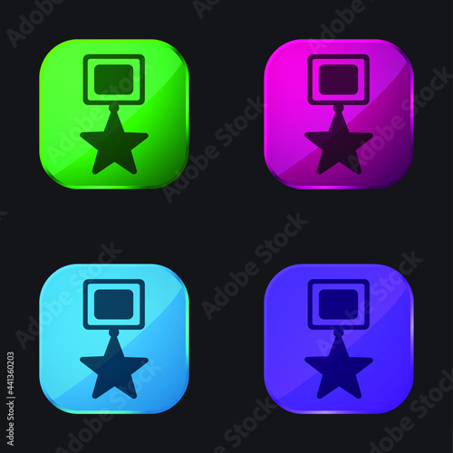 Achievement Star Award Symbol four color glass button icon