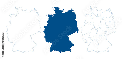 Germany map vector. High detailed vector outline, blue silhouette and administrative divisions map of Germany. All isolated on white background. Template for website, design, cover, infographics photo