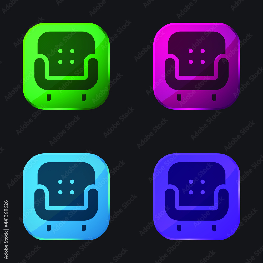 Armchair four color glass button icon Armchair four color glass button icon