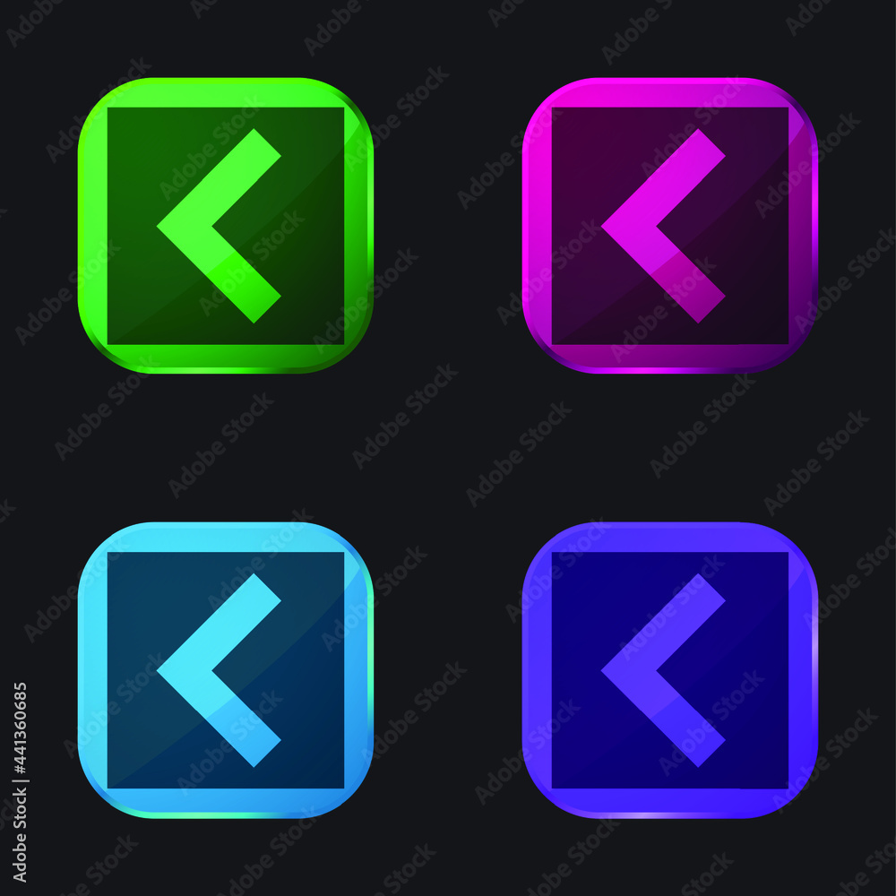 Back Angle Arrow In Square Interface Button four color glass button icon Back Angle Arrow In Square Interface Button four color glass button icon