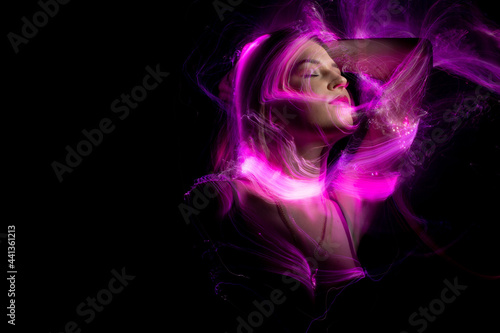 lightpainting portrait, new art direction, long exposure photo without photoshop, light drawing at long exposure	
