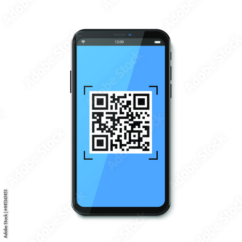 Creative illustration of phone mobile QR codes, packaging labels, bar code on stickers. Identification product scan data in shop. Art design. Abstract concept graphic element.