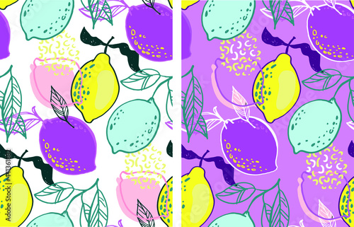 Citrus citron lemon pattern background. Lemonade art label. Cute hand drawn doodle summer pattern background. Fresh pattern art. T-shirt design label.