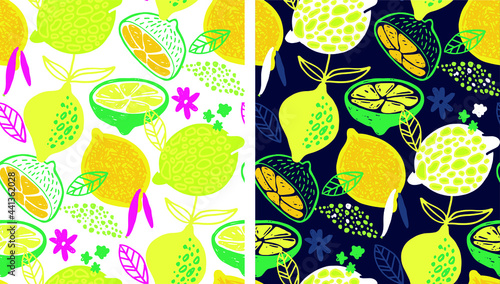 Citrus citron lemon pattern background. Lemonade art label. Cute hand drawn doodle summer pattern background. Fresh pattern art. T-shirt design label.