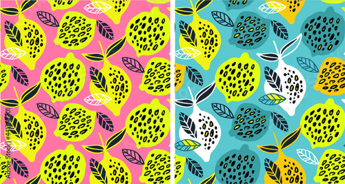 Citrus citron lemon pattern background. Lemonade art label. Cute hand drawn doodle summer pattern background. Fresh pattern art. T-shirt design label.