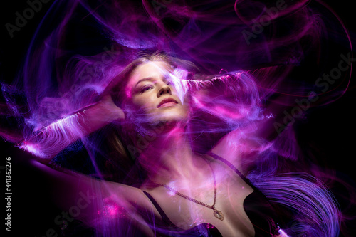 lightpainting portrait, new art direction, long exposure photo without photoshop, light drawing at long exposure	
