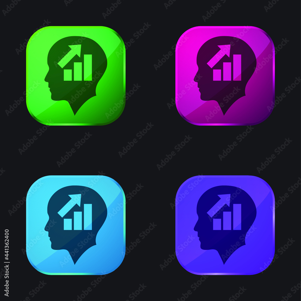 Bald Head Of A Businessman With Ascendant Graphic Of Bars four color glass button icon Bald Head Of A Businessman With Ascendant Graphic Of Bars four color glass button icon