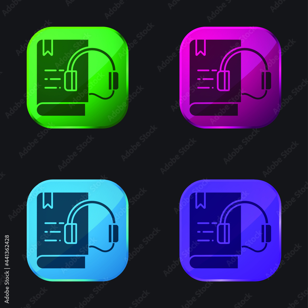 Audio Book four color glass button icon Audio Book four color glass button icon
