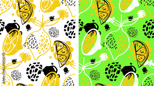 Citrus citron lemon pattern background. Lemonade art label. Cute hand drawn doodle summer pattern background. Fresh pattern art. T-shirt design label.