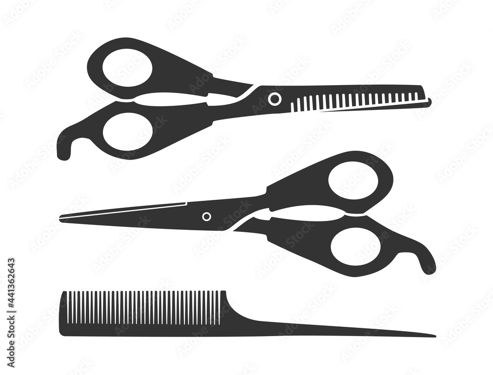 Scissors and comb icon for cutting hair Scissors and comb icon for cutting hair
