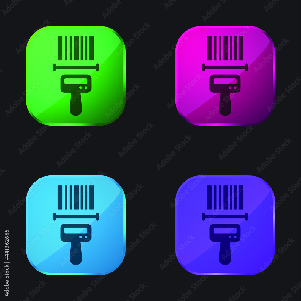 Barcode Reader four color glass button icon Barcode Reader four color glass button icon