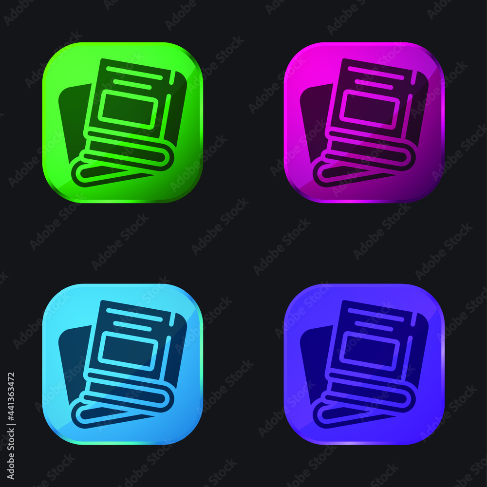Book four color glass button icon Book four color glass button icon