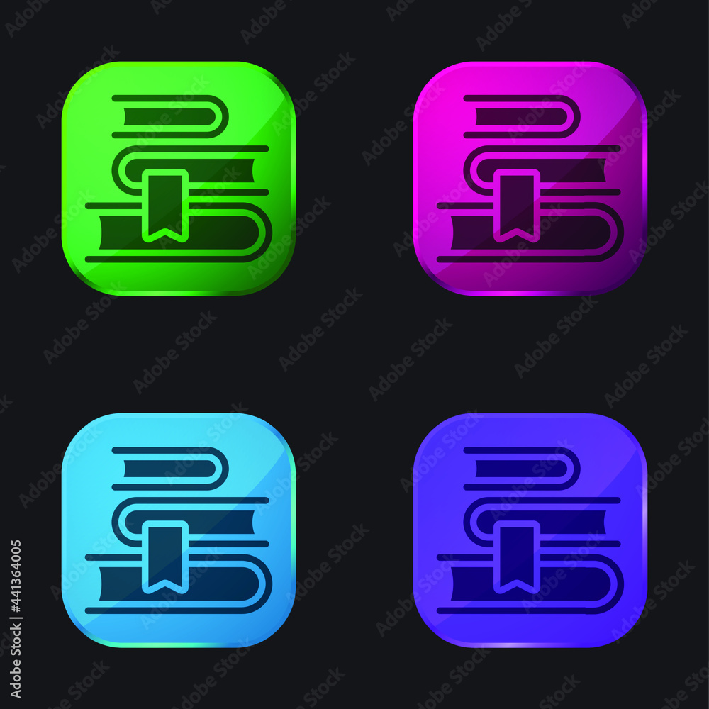 Book four color glass button icon Book four color glass button icon