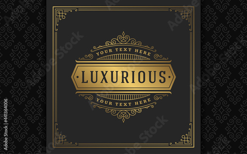 Vintage logo elegant flourishes line art graceful ornaments victorian style vector template design